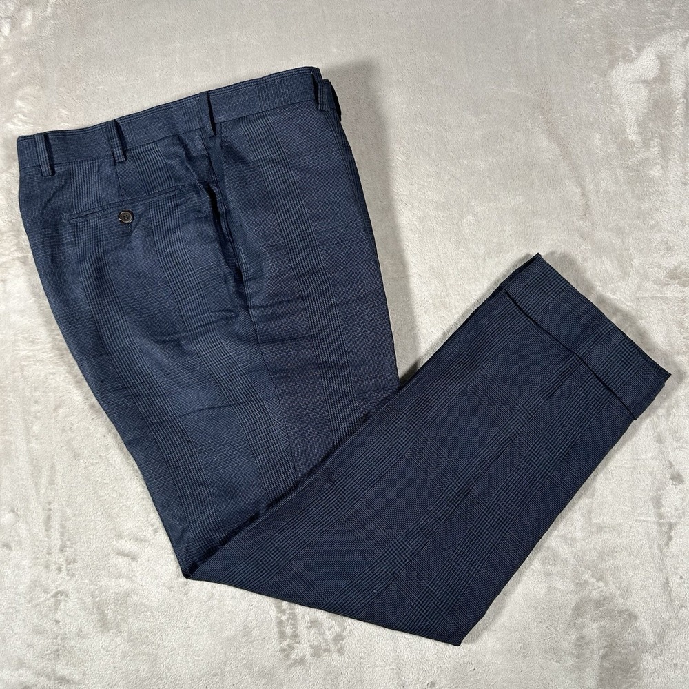 Suit Supply Brescia Pants Mens 36x31 Blue Wool Glen Plaid Dress Trouser Straight